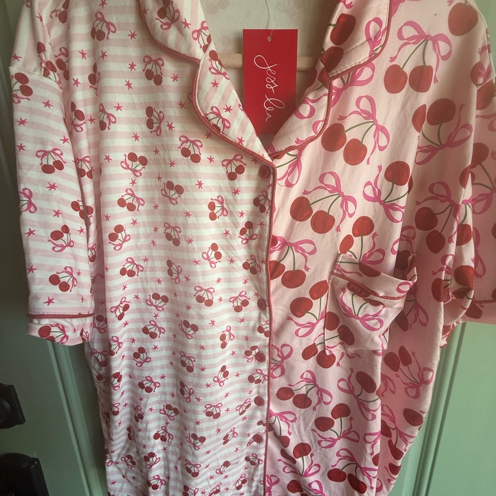 Jess Lea Pink Cherry Print Women's Pajama Top and Shorts